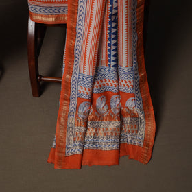Bagh Hand Block Print Natural Dyed Maheshwari Silk 3pc Unstitched Dress Material Suit Set 06