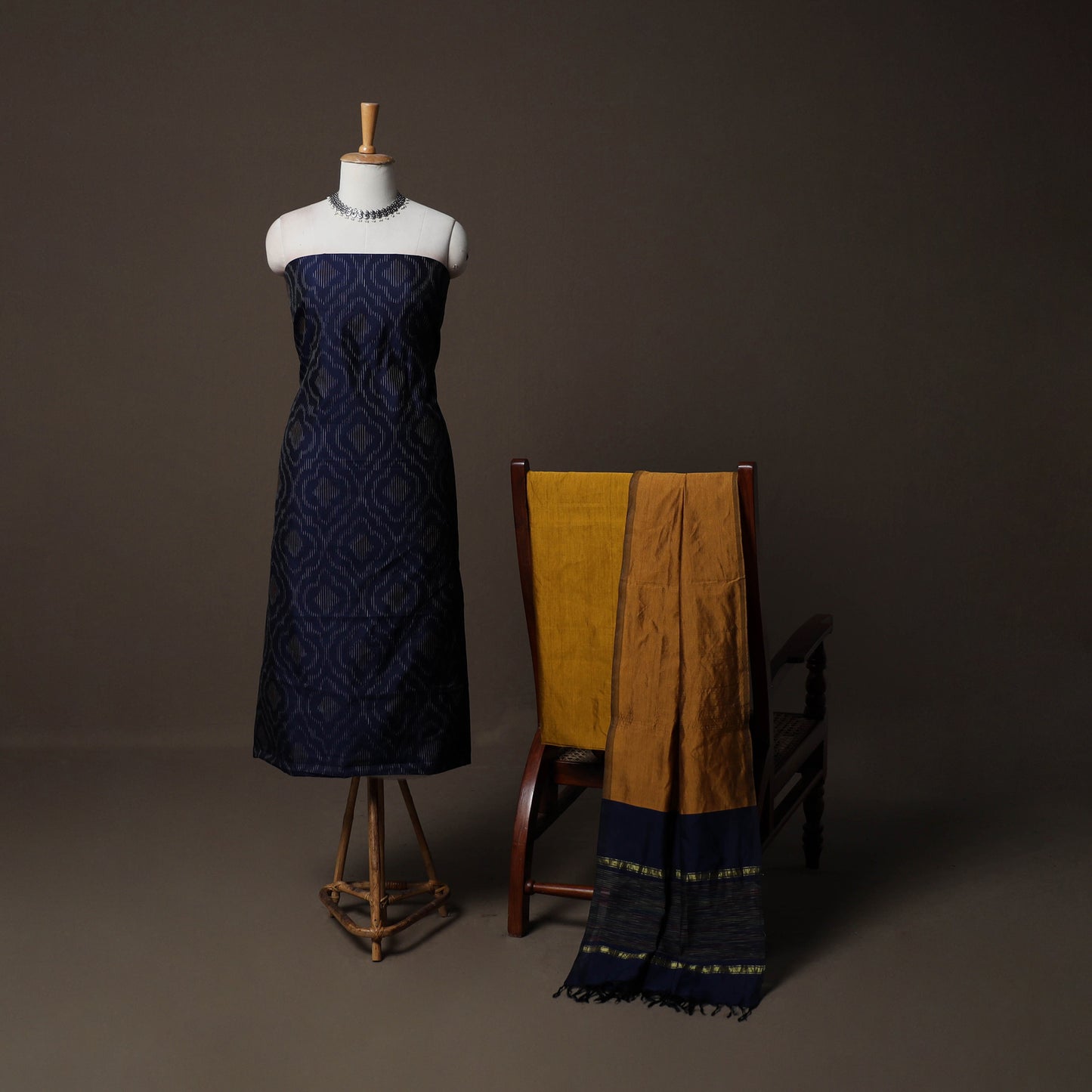 Pochampally Ikat Weave Silk Cotton 3pc Unstitched Dress Material Suit Set 01