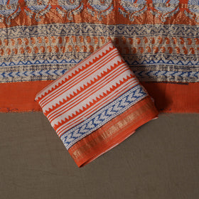 Bagh Hand Block Print Natural Dyed Maheshwari Silk 3pc Unstitched Dress Material Suit Set 06