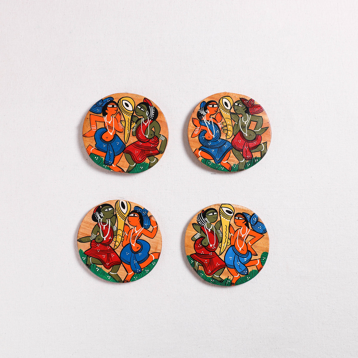 Bengal Patua Handpainted Akashmoni Wooden Coasters (Set of 4) 21