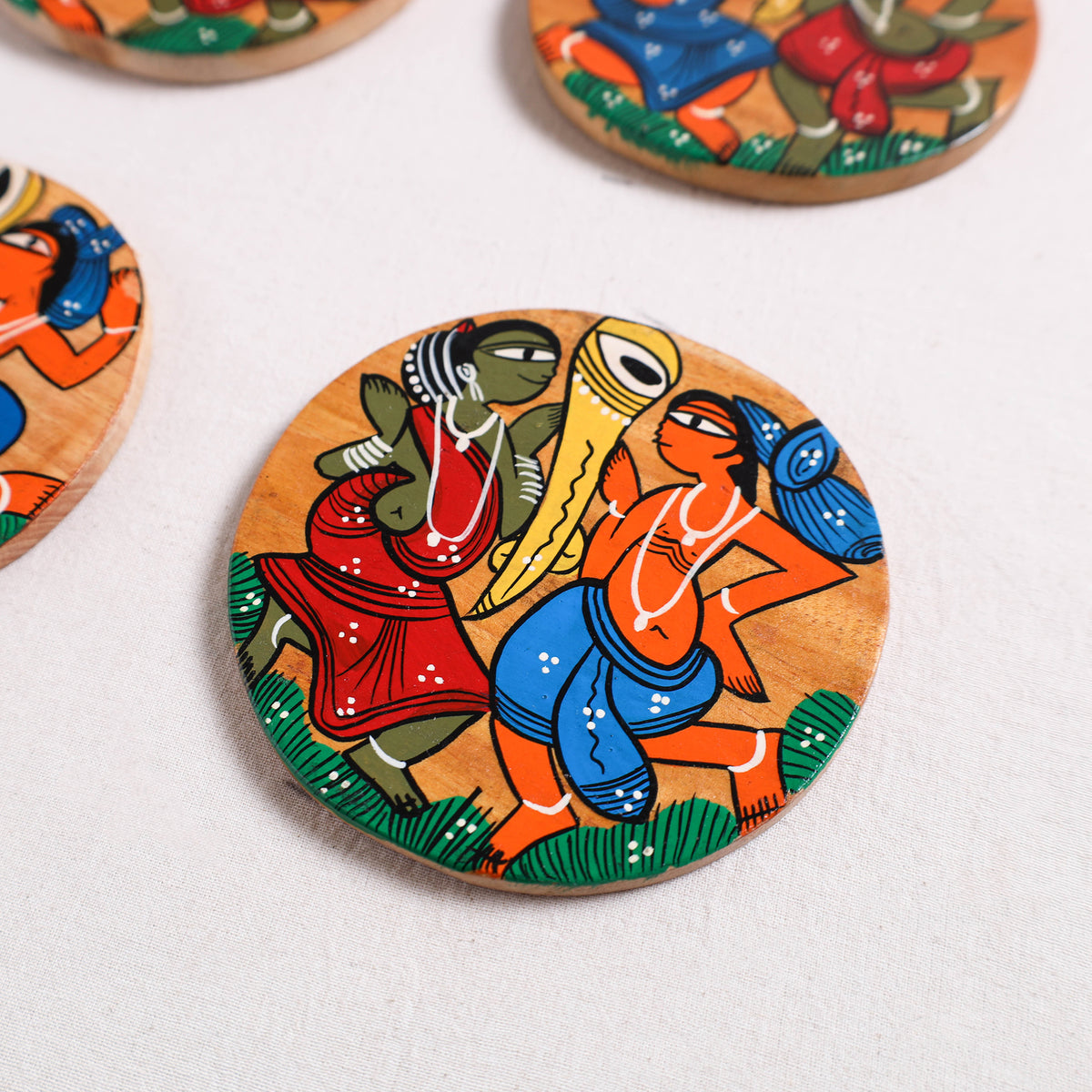 Bengal Patua Handpainted Akashmoni Wooden Coasters (Set of 4) 21
