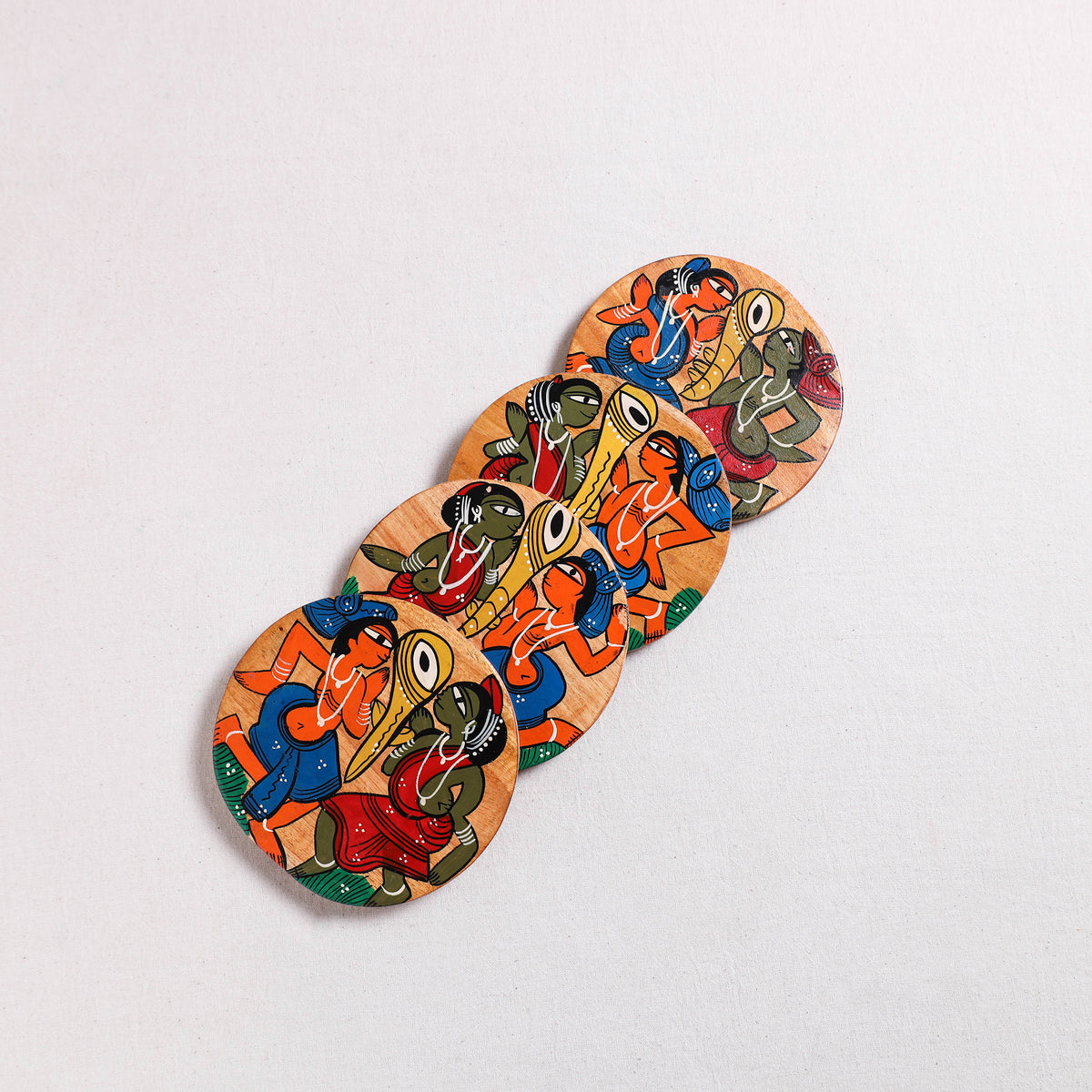 Bengal Patua Handpainted Akashmoni Wooden Coasters (Set of 4) 21