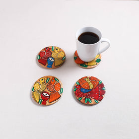 Bengal Patua Handpainted Akashmoni Wooden Coasters (Set of 4) 22