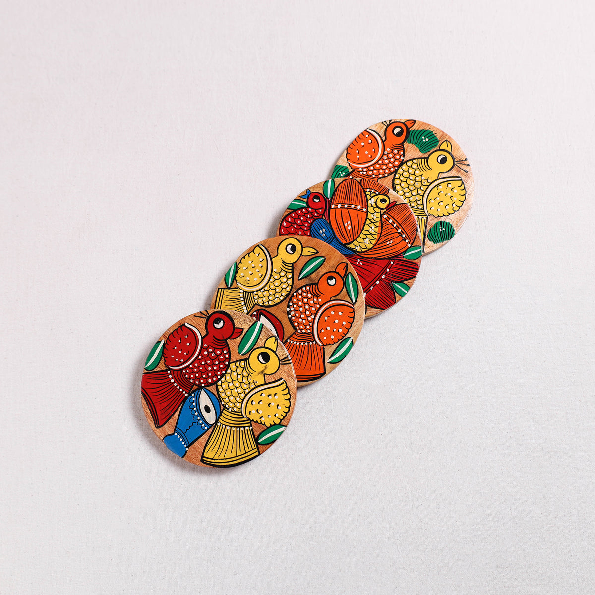 Bengal Patua Handpainted Akashmoni Wooden Coasters (Set of 4) 22