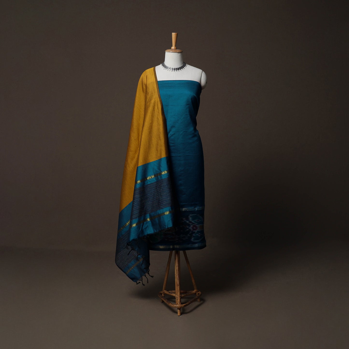 Pochampally Ikat Weave Silk Cotton 3pc Unstitched Dress Material Suit Set 02