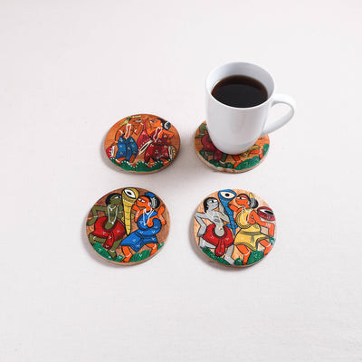 Bengal Patua Handpainted Akashmoni Wooden Coasters (Set of 4) 23