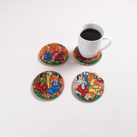 Bengal Patua Handpainted Akashmoni Wooden Coasters (Set of 4) 23