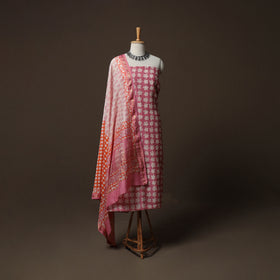 Bagh Hand Block Print Natural Dyed Maheshwari Silk 3pc Unstitched Dress Material Suit Set 08