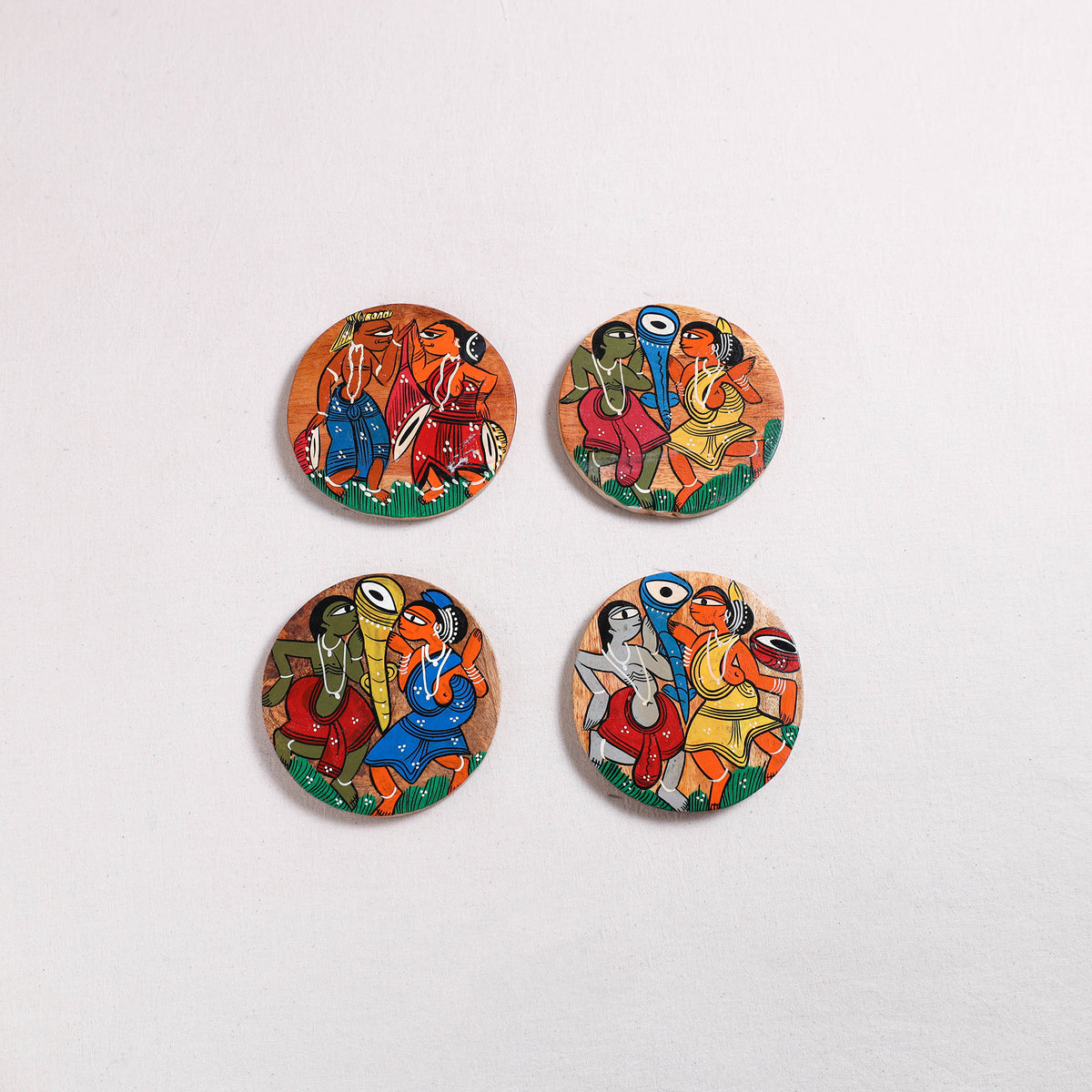 Bengal Patua Handpainted Akashmoni Wooden Coasters (Set of 4) 23