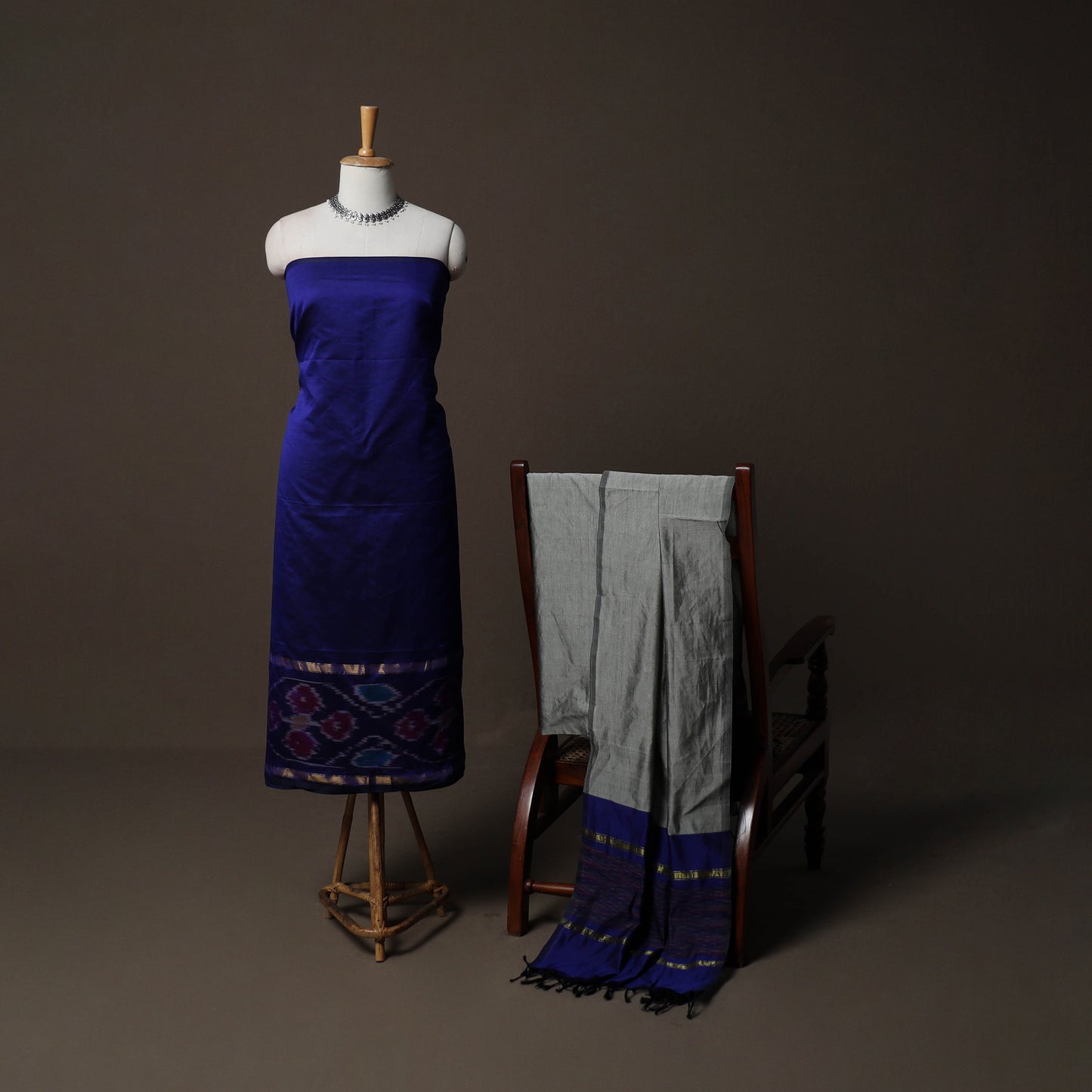 Pochampally Ikat Weave Silk Cotton 3pc Unstitched Dress Material Suit Set 03