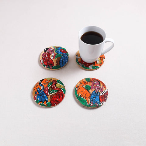 Bengal Patua Handpainted Akashmoni Wooden Coasters (Set of 4) 24
