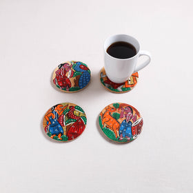 Bengal Patua Handpainted Akashmoni Wooden Coasters (Set of 4) 24