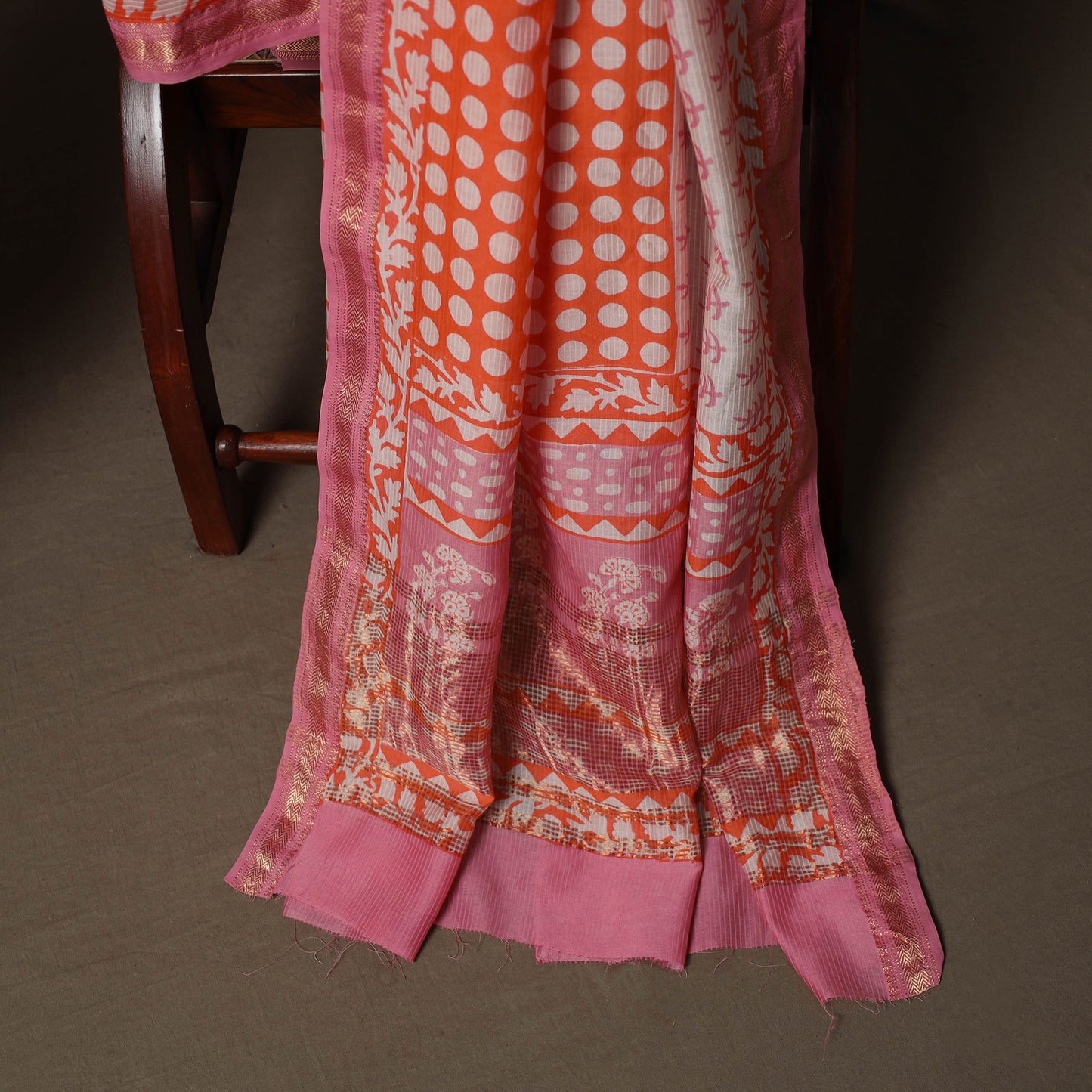 Bagh Hand Block Print Natural Dyed Maheshwari Silk 3pc Unstitched Dress Material Suit Set 08