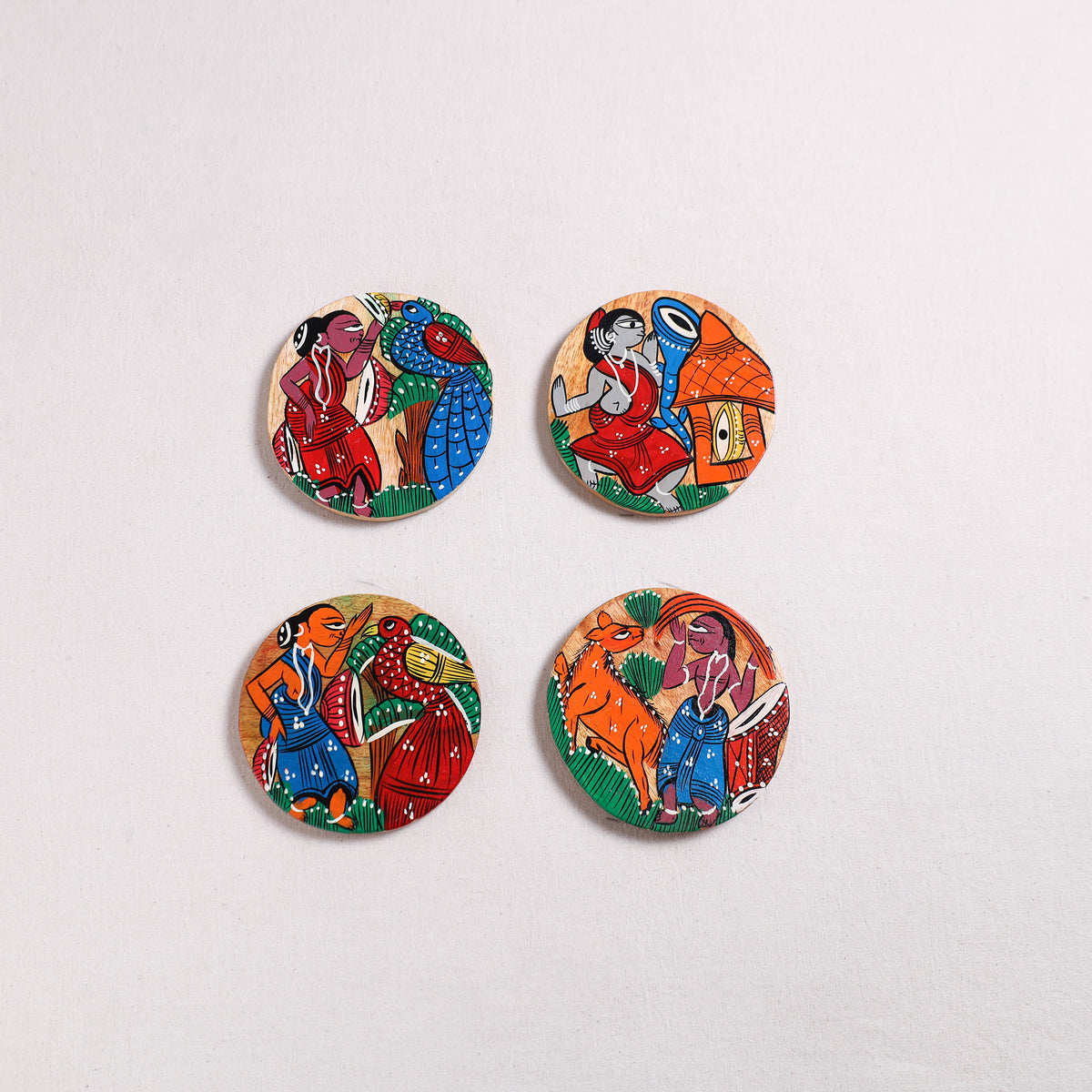 Bengal Patua Handpainted Akashmoni Wooden Coasters (Set of 4) 24