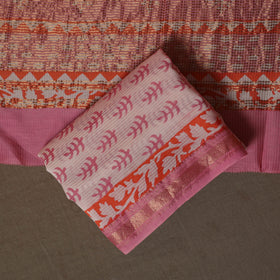 Bagh Hand Block Print Natural Dyed Maheshwari Silk 3pc Unstitched Dress Material Suit Set 08