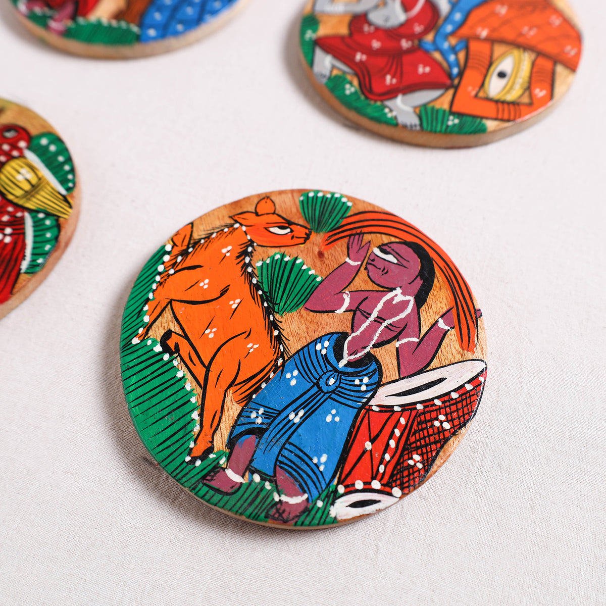 Bengal Patua Handpainted Akashmoni Wooden Coasters (Set of 4) 24