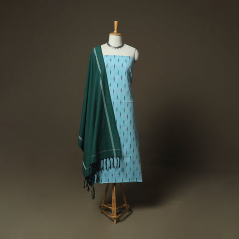 Pochampally Ikat Weave Cotton 3pc Unstitched Dress Material Suit Set 09