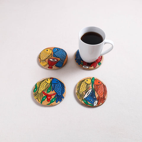 Bengal Patua Handpainted Akashmoni Wooden Coasters (Set of 4) 25