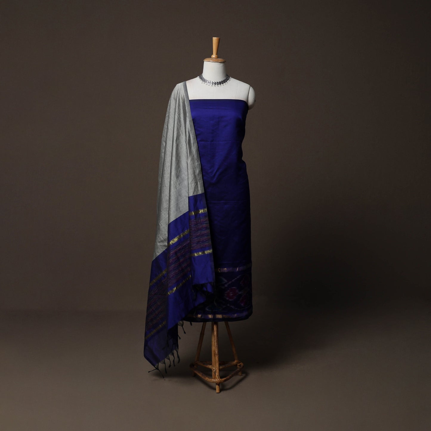 Pochampally Ikat Weave Silk Cotton 3pc Unstitched Dress Material Suit Set 03