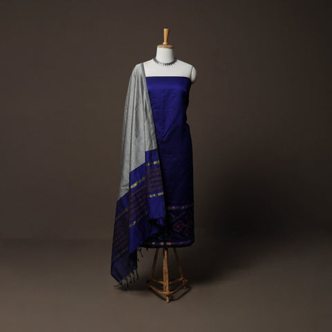 Pochampally Ikat Weave Silk Cotton 3pc Unstitched Dress Material Suit Set 03