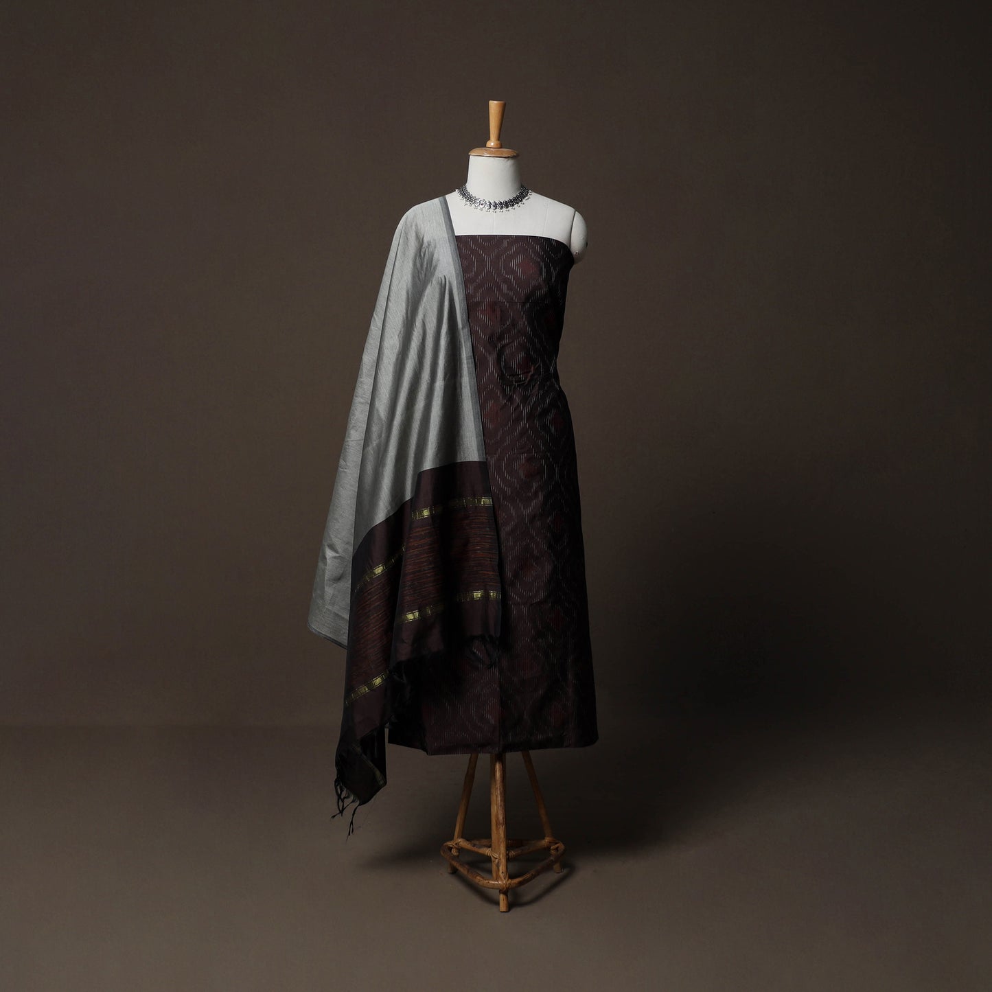 Pochampally Ikat Weave Silk Cotton 3pc Unstitched Dress Material Suit Set 04