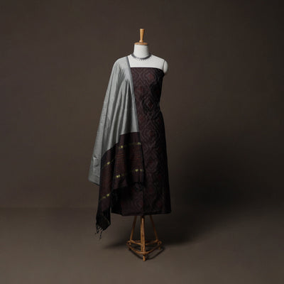 Pochampally Ikat Weave Silk Cotton 3pc Unstitched Dress Material Suit Set 04