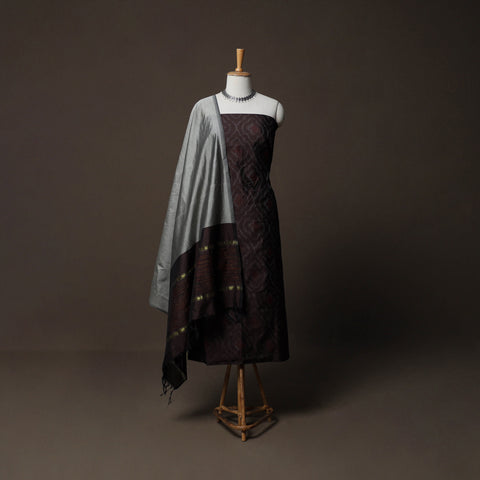 Pochampally Ikat Weave Silk Cotton 3pc Unstitched Dress Material Suit Set 04