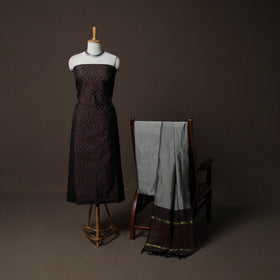 Pochampally Ikat Weave Silk Cotton 3pc Unstitched Dress Material Suit Set 04