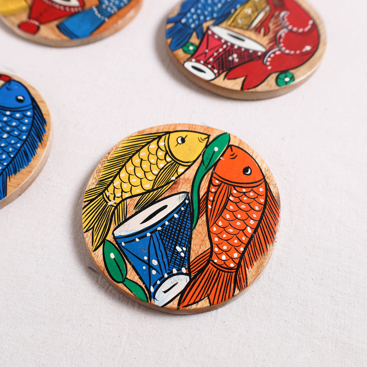 Bengal Patua Handpainted Akashmoni Wooden Coasters (Set of 4) 25