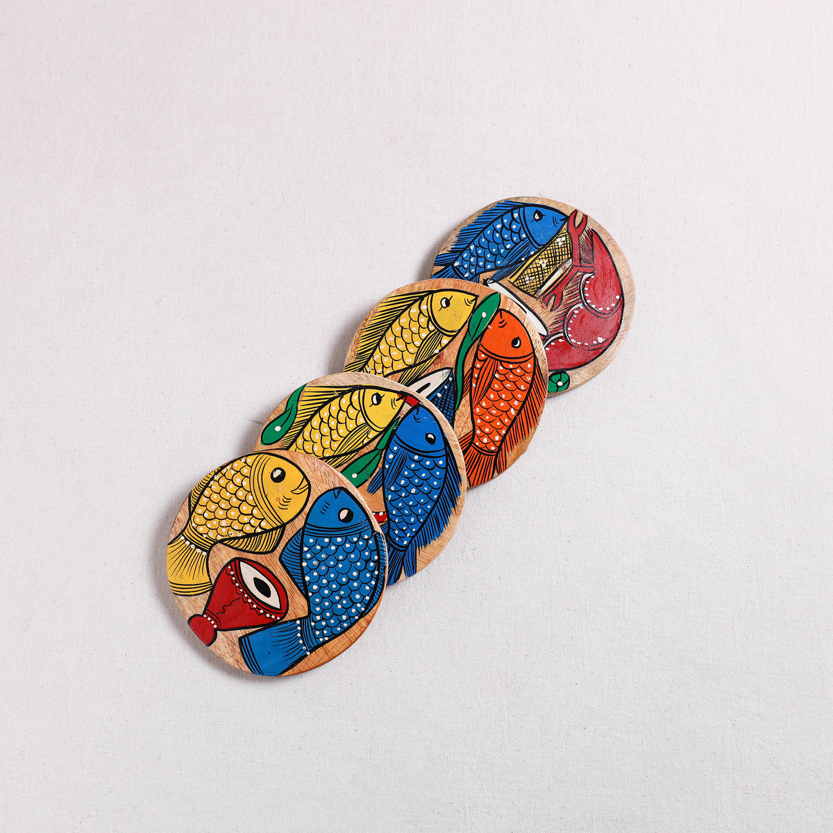Bengal Patua Handpainted Akashmoni Wooden Coasters (Set of 4) 25