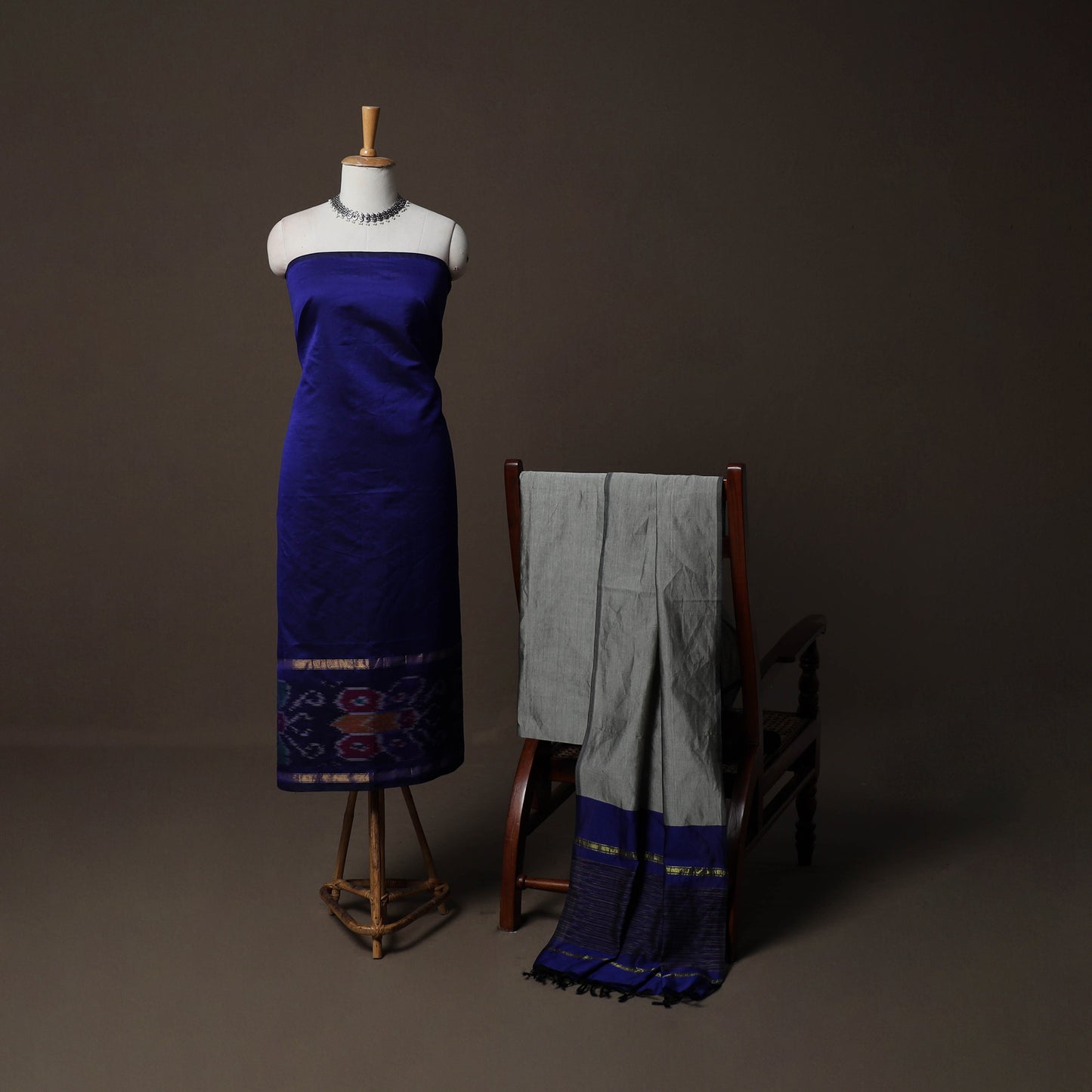 Pochampally Ikat Weave Silk Cotton 3pc Unstitched Dress Material Suit Set 05