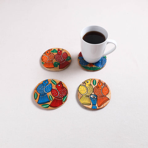 Bengal Patua Handpainted Akashmoni Wooden Coasters (Set of 4) 26