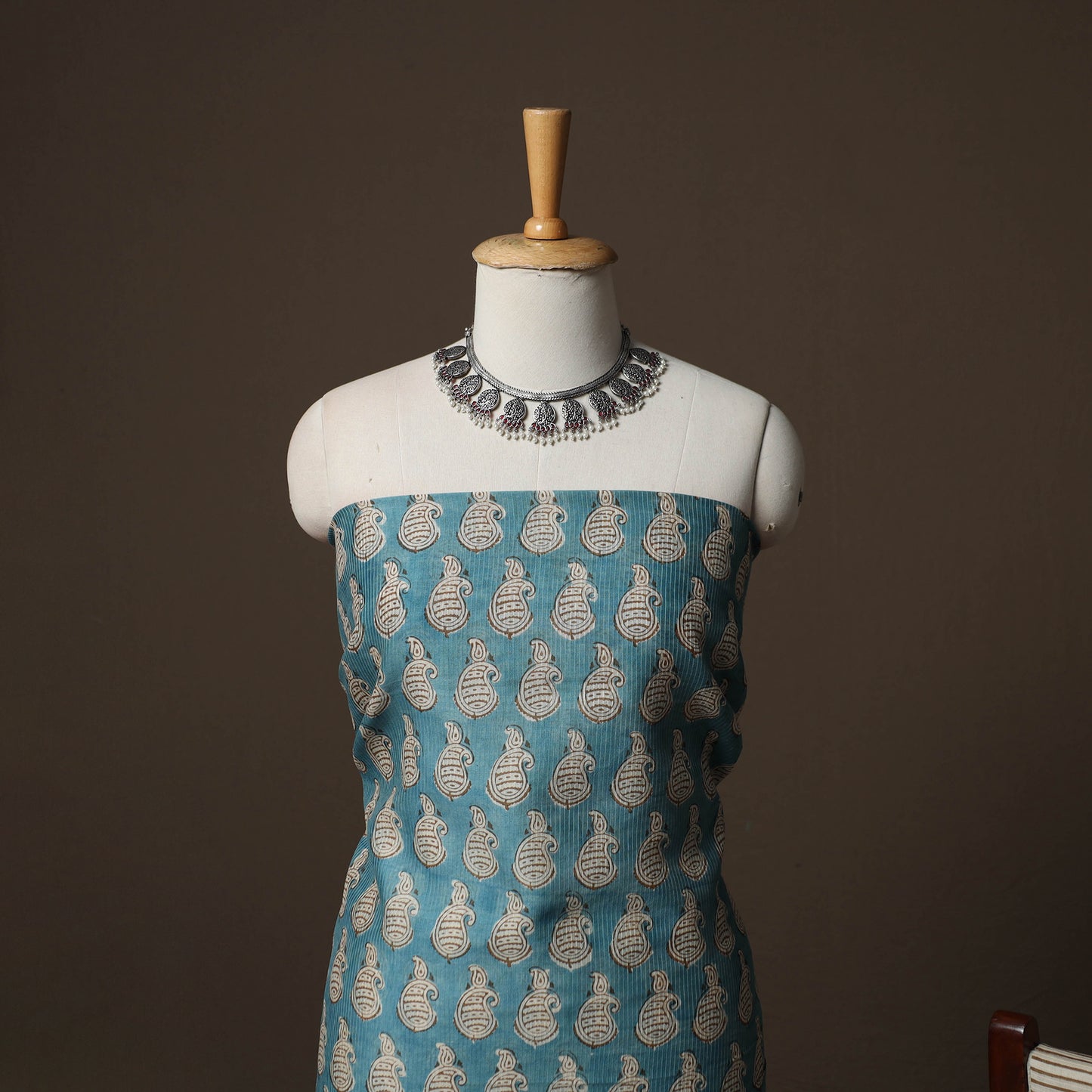 Bagh Hand Block Print Natural Dyed Maheshwari Silk 3pc Unstitched Dress Material Suit Set 11