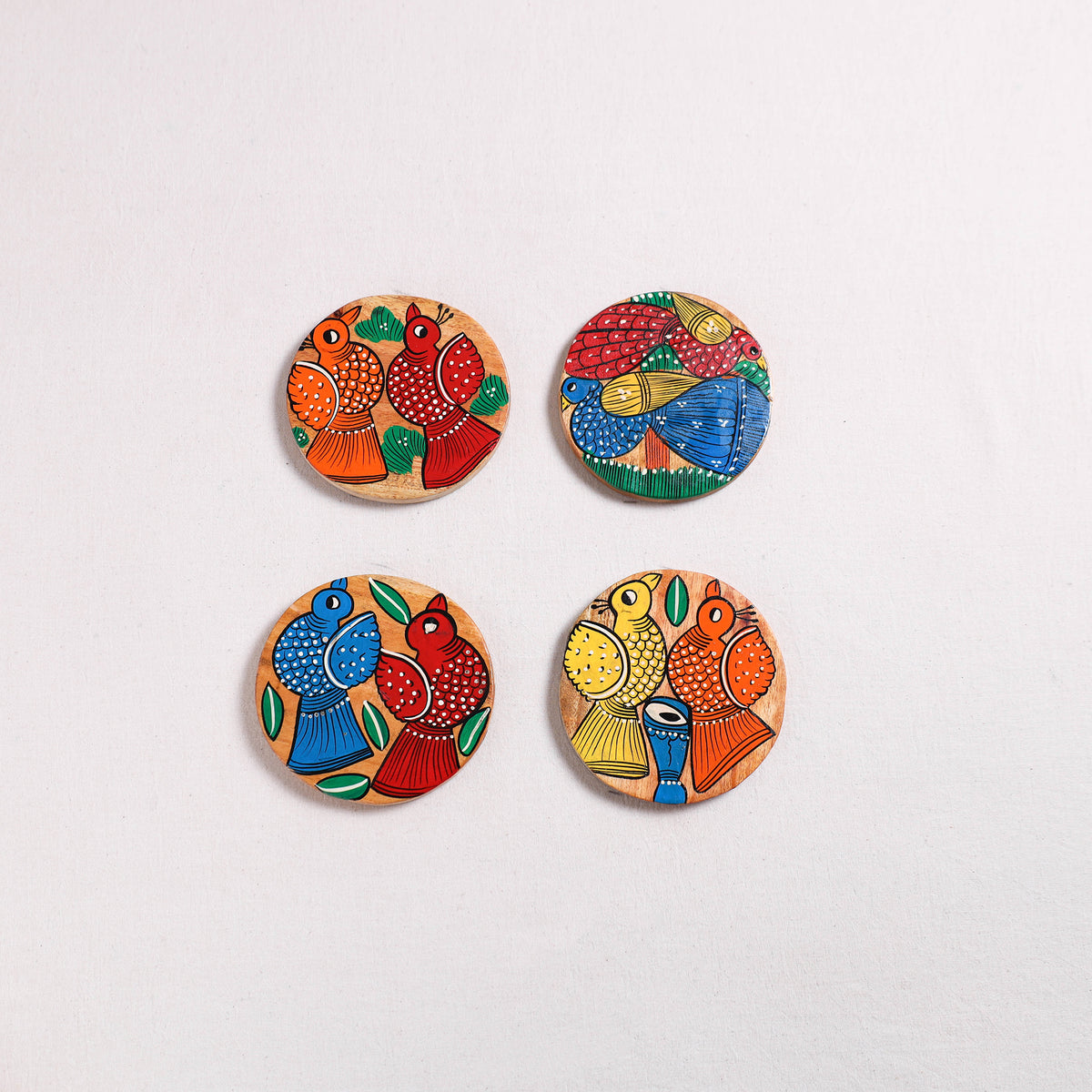 Bengal Patua Handpainted Akashmoni Wooden Coasters (Set of 4) 26