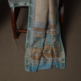 Bagh Hand Block Print Natural Dyed Maheshwari Silk 3pc Unstitched Dress Material Suit Set 11