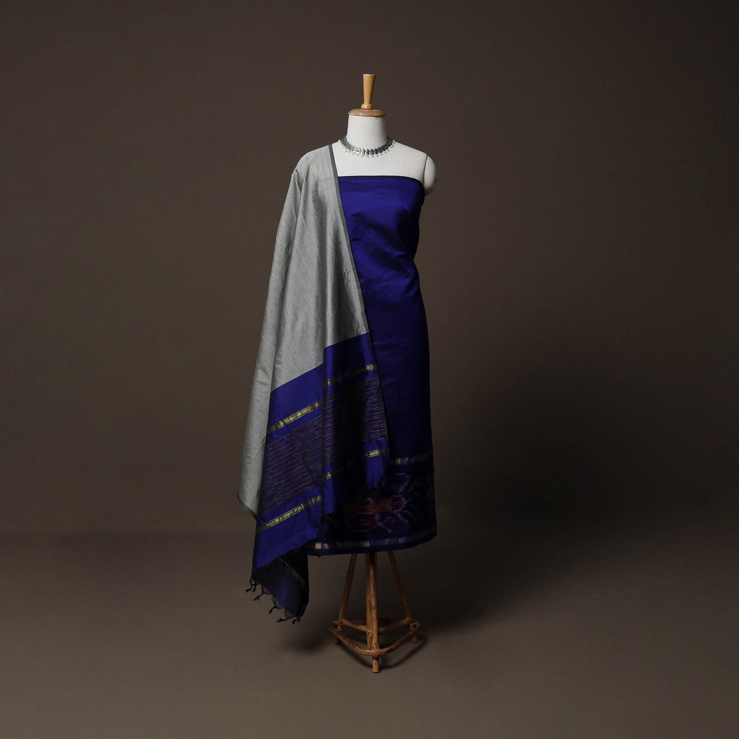 Pochampally Ikat Weave Silk Cotton 3pc Unstitched Dress Material Suit Set 05