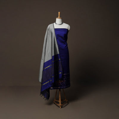 Pochampally Ikat Weave Silk Cotton 3pc Unstitched Dress Material Suit Set 05