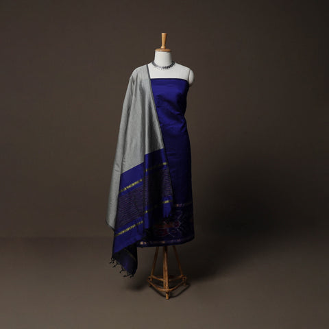 Pochampally Ikat Weave Silk Cotton 3pc Unstitched Dress Material Suit Set 05