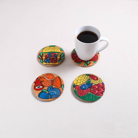 Bengal Patua Handpainted Akashmoni Wooden Coasters (Set of 4) 27