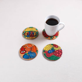 Multicolor - Bengal Patua Handpainted Akashmoni Wooden Coasters (Set of 4) 27