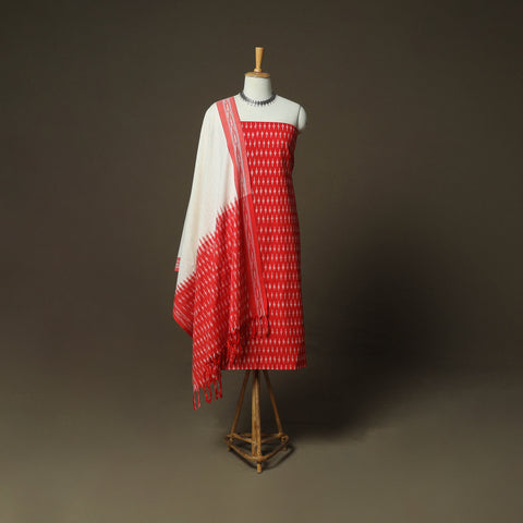 Pochampally Ikat Weave Cotton 3pc Unstitched Dress Material Suit Set 12