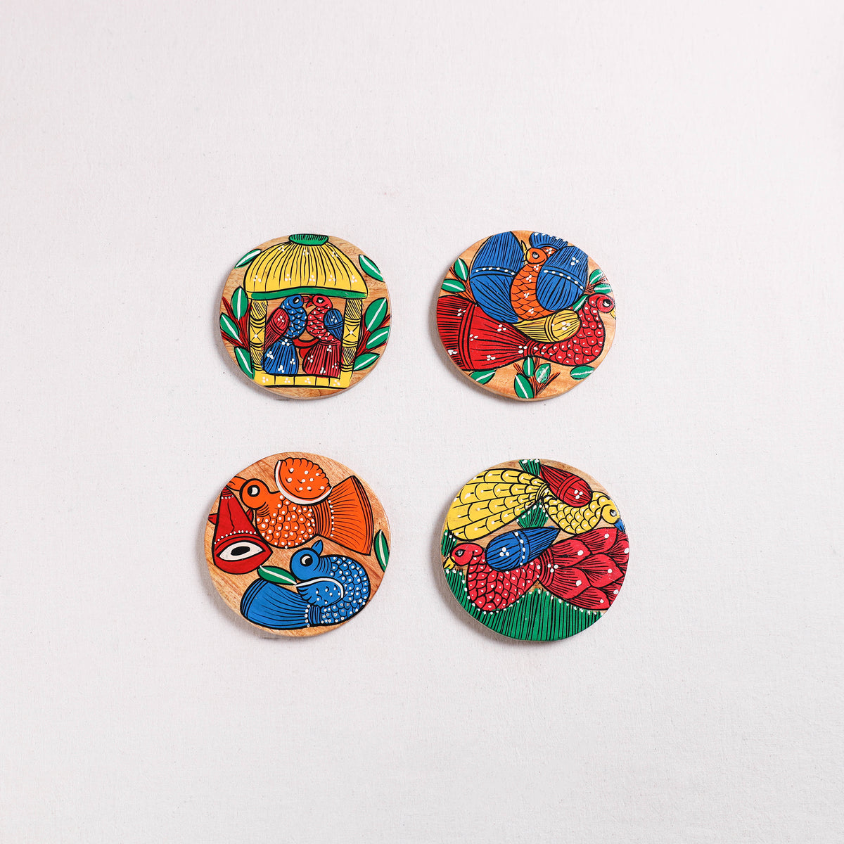 Multicolor - Bengal Patua Handpainted Akashmoni Wooden Coasters (Set of 4) 27