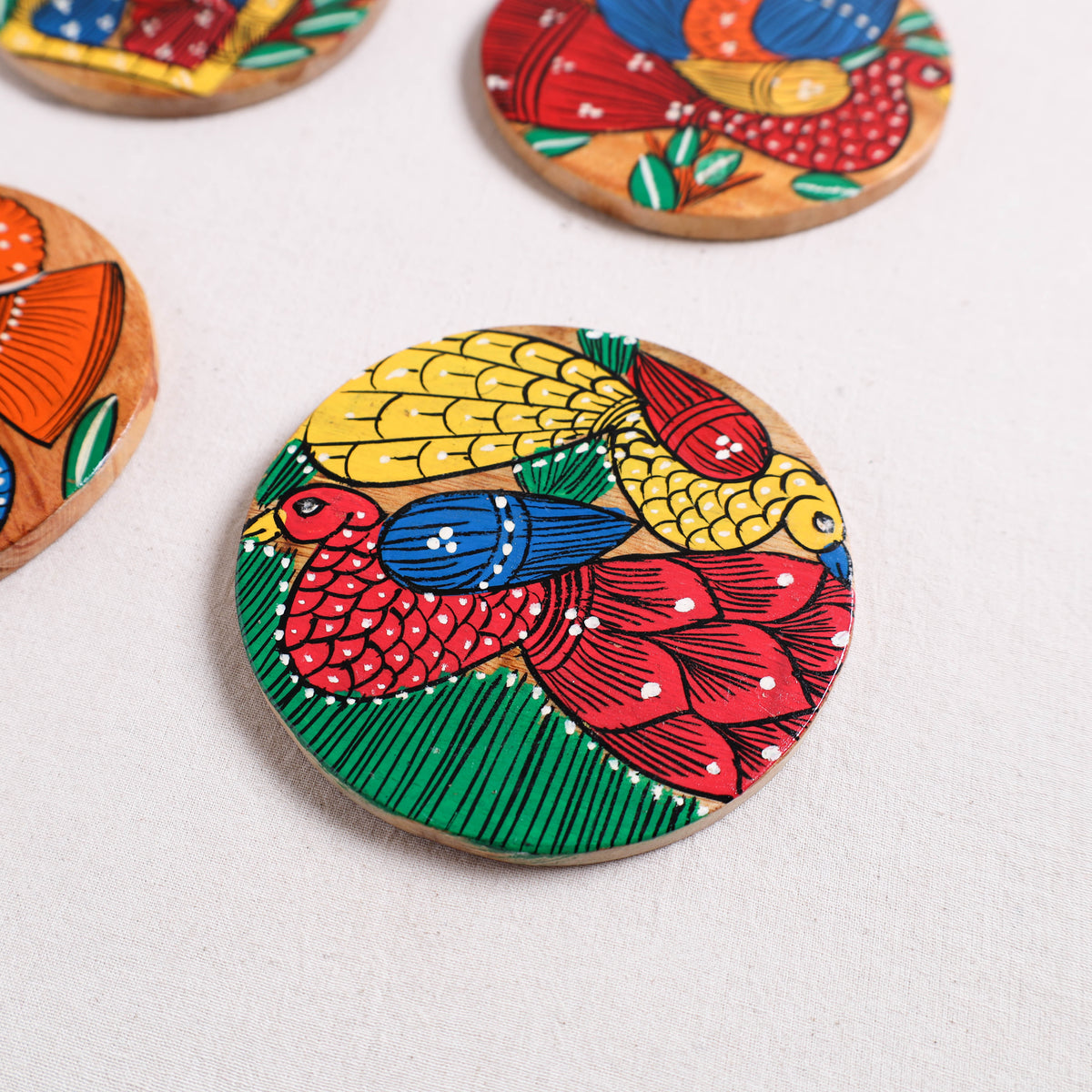Multicolor - Bengal Patua Handpainted Akashmoni Wooden Coasters (Set of 4) 27