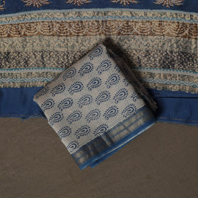 Bagh Hand Block Print Natural Dyed Maheshwari Silk 3pc Unstitched Dress Material Suit Set 12