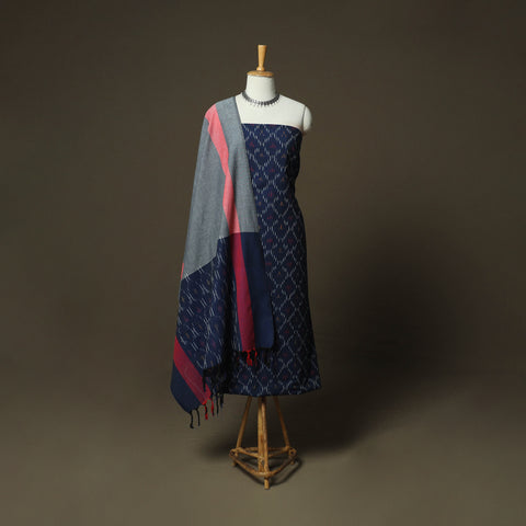 Pochampally Ikat Weave Cotton 3pc Unstitched Dress Material Suit Set 13