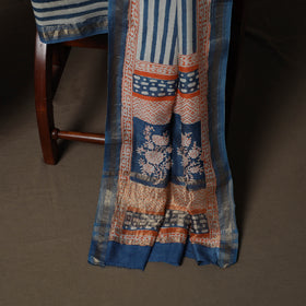 Bagh Hand Block Print Natural Dyed Maheshwari Silk 3pc Unstitched Dress Material Suit Set 13