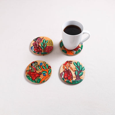 Bengal Patua Handpainted Akashmoni Wooden Coasters (Set of 4) 28