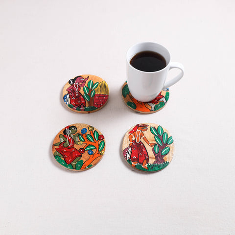Bengal Patua Handpainted Akashmoni Wooden Coasters (Set of 4) 28