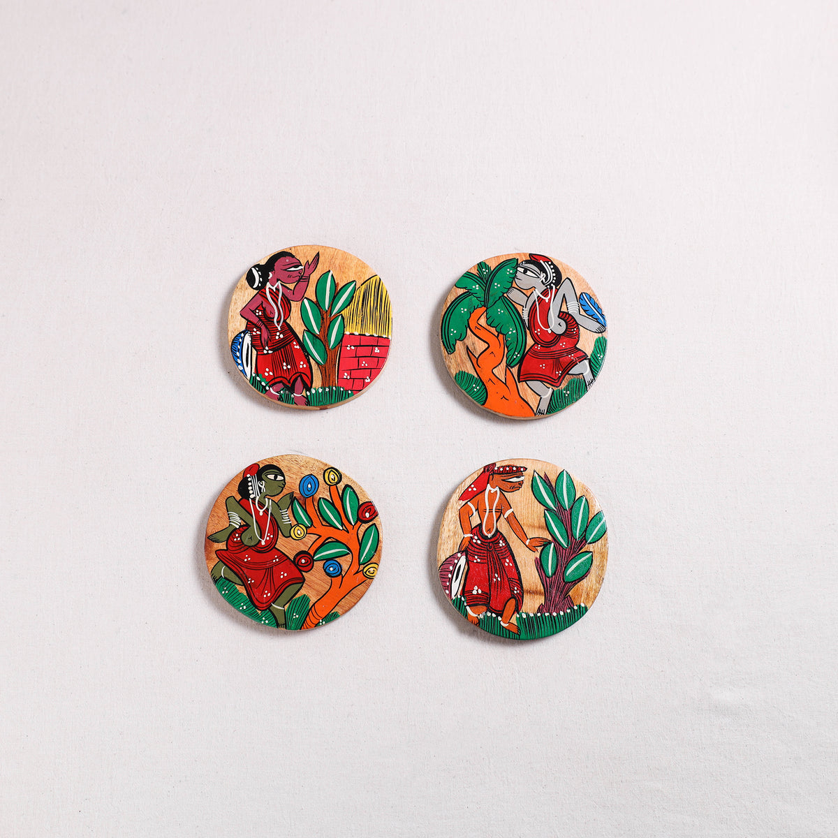 Bengal Patua Handpainted Akashmoni Wooden Coasters (Set of 4) 28