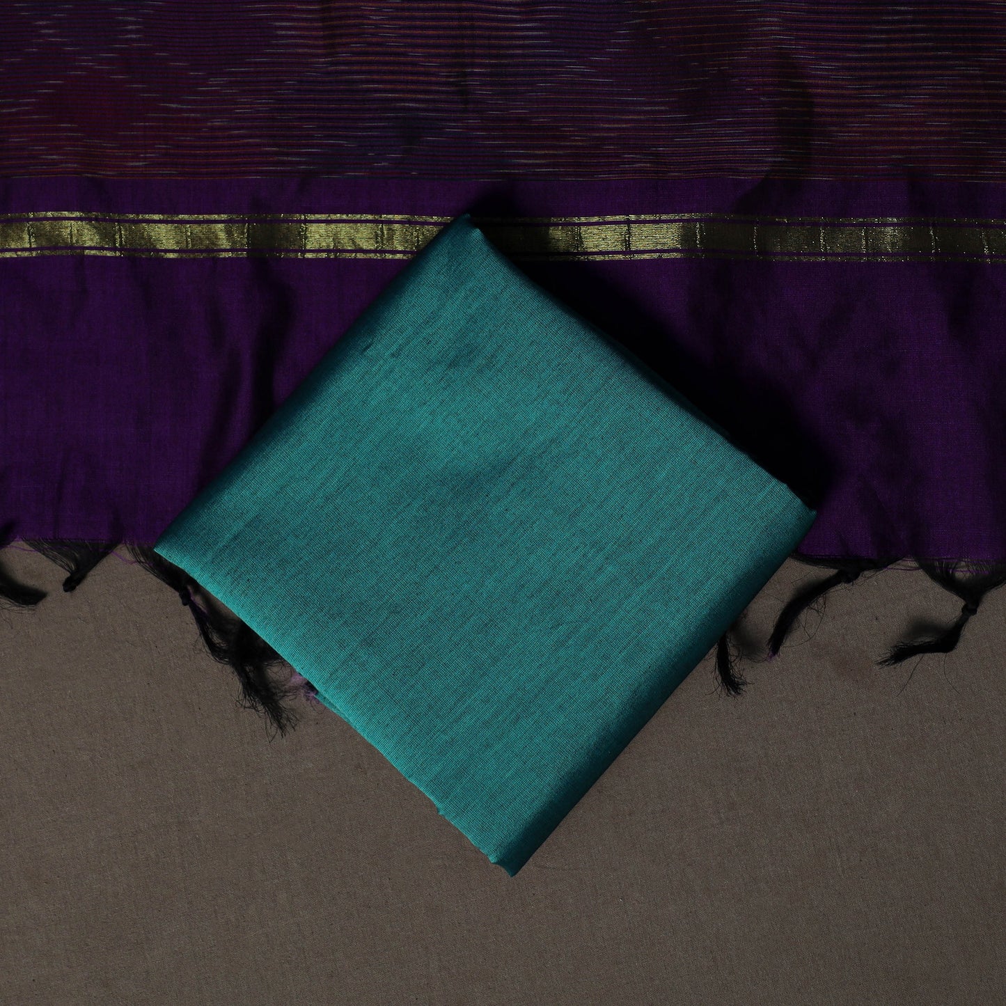 Pochampally Ikat Weave Silk Cotton 3pc Unstitched Dress Material Suit Set 07